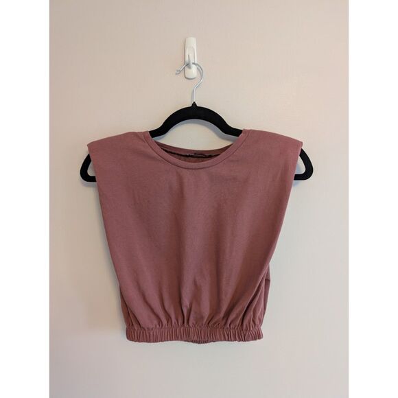 Zara Dusty Rose Shoulder Pad Cropped Shirt size Medium - Picture 5 of 7